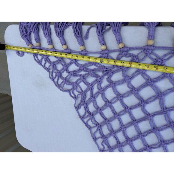Boho bohemian triangle Purple crochet wall hanging 17 beads 32"x54" 3 rings - Picture 7 of 9